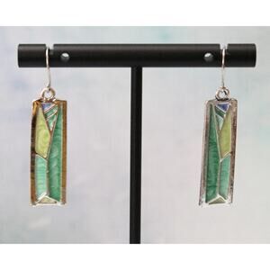 New Sterling Silver 925 Earrings With Green Stained Glass Look E145
